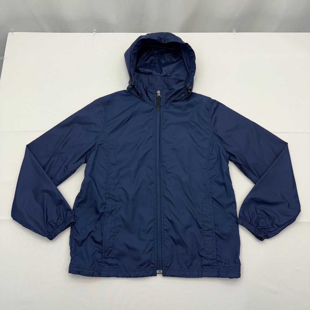 LL Bean Hooded‎ Rain Coat Windbreaker Jacket Womens Small Full Zip 0 BUX3 Nylon